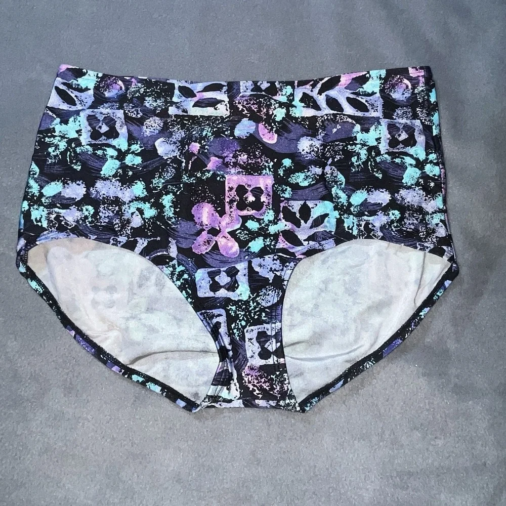 BLAIR Women's Blue &‎ Purple Floral Swim Dress Size 16 & High Waisted Bottoms